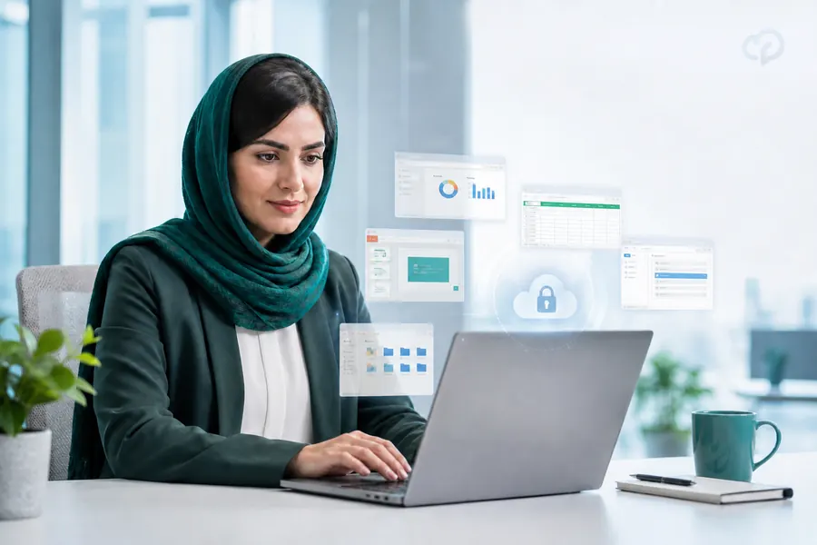 کارشناس فناوری در حال اجرای امن اپلیکیشن‌های سازمانی از فضای ابری