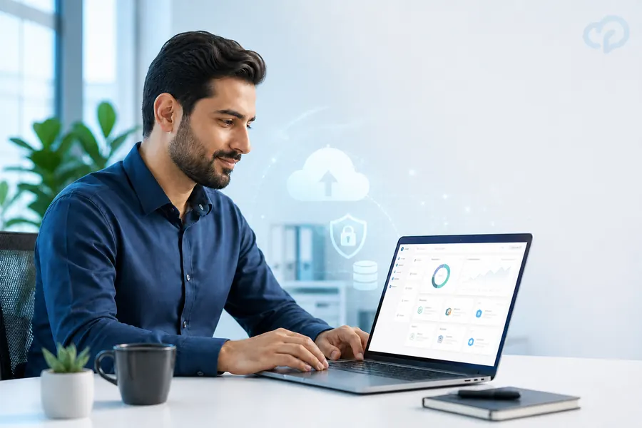 کارشناس فناوری اطلاعات در حال بررسی وضعیت بکاپ ابری امن
